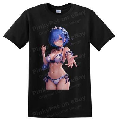 Anime Blue Haired Beach Girl T Shirt Floral Bikini Art Summer Graphic Tee Style