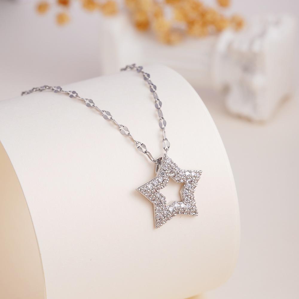 Luxury Fashion Bling Zircon Star Heart Pendant Necklace for Women Men Cool Stainless Steel Chain Jewelry Accessories Gifts