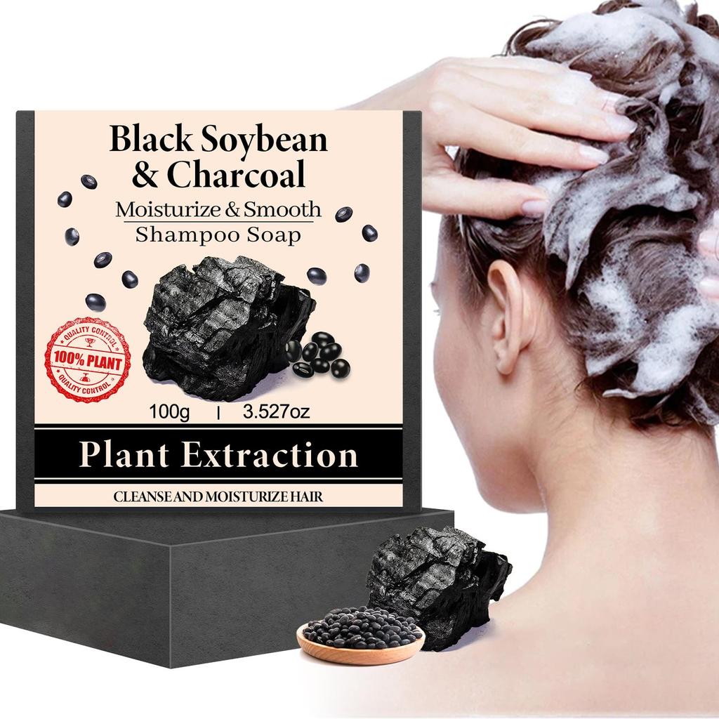 Black Soybean & Charcoal Shampoo Soap-Cleanse and Moisturize Dry, Brittle Hair-Strengthen Hair With Black & Charcoal, 100g