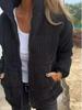 Women's Autumn/Winter Corduroy Stand-Up Collar Jacket with Long Sleeves & Pockets