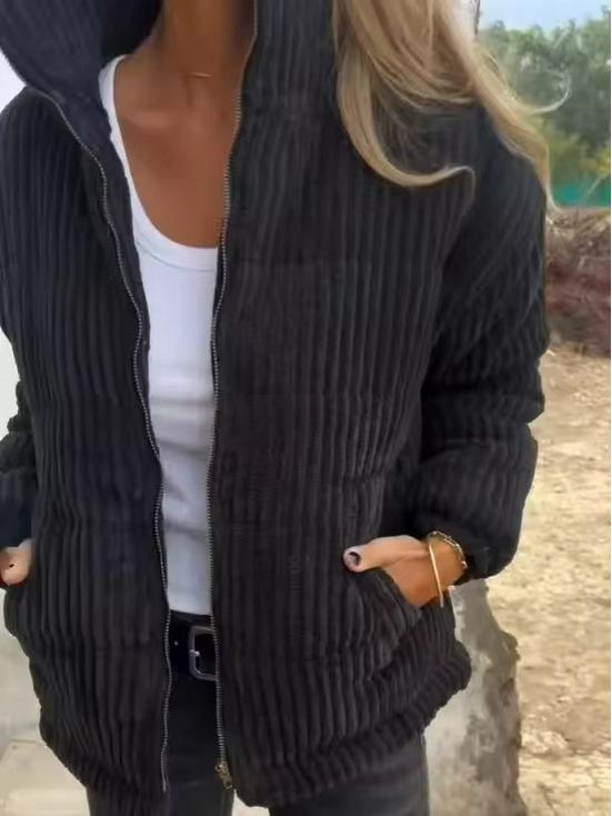 Women's Autumn/Winter Corduroy Stand-Up Collar Jacket with Long Sleeves & Pockets