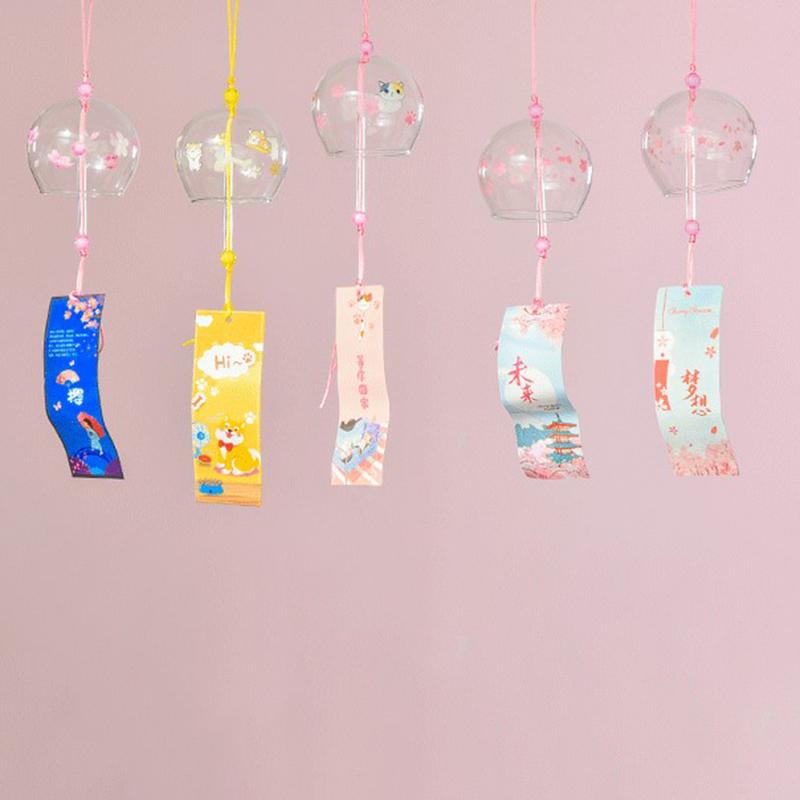 1Pc 1Pc Kreative Japan Stil Hibiscus Decor Muster Glas Hängen Windspiel