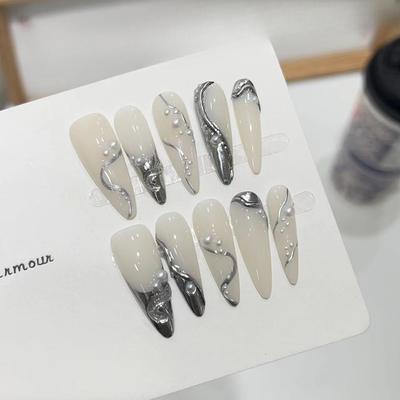 Reine Hand-tragende Rüstung mit High-End-Atmosphäre Zauberspiegel Französische Lange Maniküre Fertigprodukt Abnehmbar Wiederverwendbar Phototherapie Rüstung