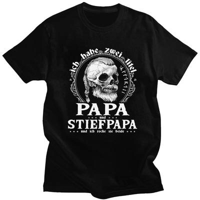 Individuelles Papa Und Stiefpapa Wikinger Schädel T-Shirt Herren Kurzarm Papa Vatertag T-Shirt Lässiges T-Shirt Reine Baumwolle Übergroßes T-Shirt