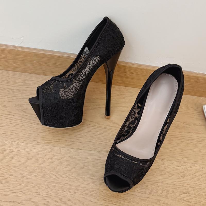 Pesstwei Women High Stiletto Heels Fashion Lace Mesh Peep Toe Platform Pumps  WEDDING Party Stripper Shoes