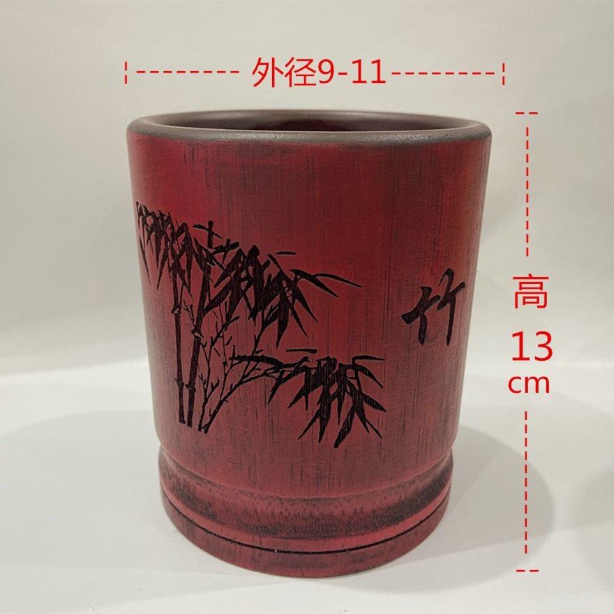 1pcs Bamboo Pen Holder Storage Box, Chinese Style Calligraphy Brush Relief, Study Decoration Pen Holder
