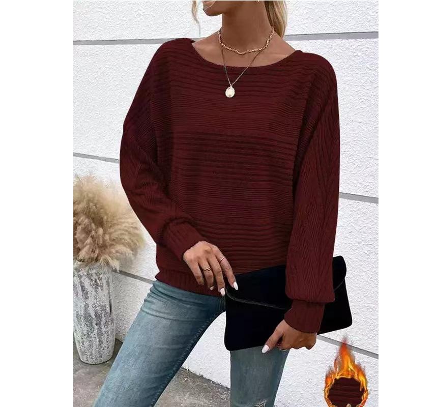 Damen Herbst und Winter Einfarbig Lässig Bequemes T-Shirt Langarm Rundhals Locker Temperament Pullover Top