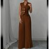 Women's Sleeveless Double Breasted Blazer Vest Two Piece Set High Waist Pleated Wide Leg Pant Elegant Casual Outfit