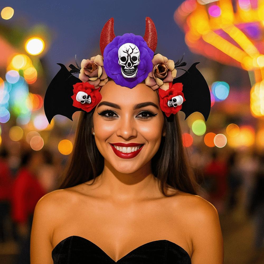 Gothic Halloween Skull Headband Dark Day of The Dead Hairband Skull Head Hair Hoop  Party