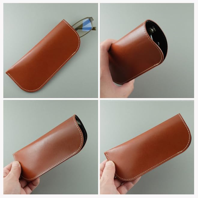 AIKA Genuine Leather Eyeglass Case with Sleeve [Tochigi Leather] (Biscuit)
