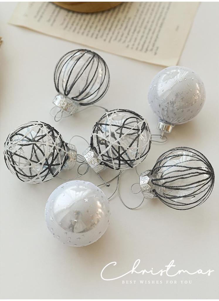 6CM Plastic Christmas Ball Set with Adhesive Powder Lines - Tree Ornament Decoration