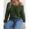 Damesweatshirt Høst/Vinter Casual Metallspenne Lappverk Off-Shoulder Klokkeermer Pullover Strikk Damer Strikket Topp