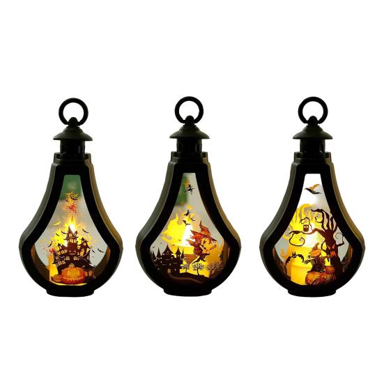 Yousheng Halloween Candle Lantern, Vintage Castle Witch Scarecrow Flameless LED Lighted Lantern for Halloween Table