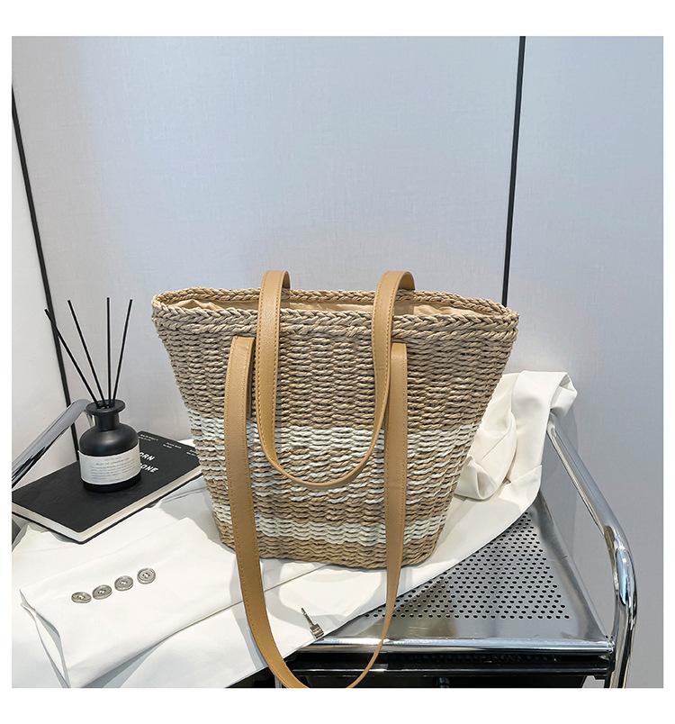 

Плетеная сумка женская сумка 2025 новая мода повседневная большая вместимость пляжная сумка сумка-тоут сумка через плечо нишевая женская хаки