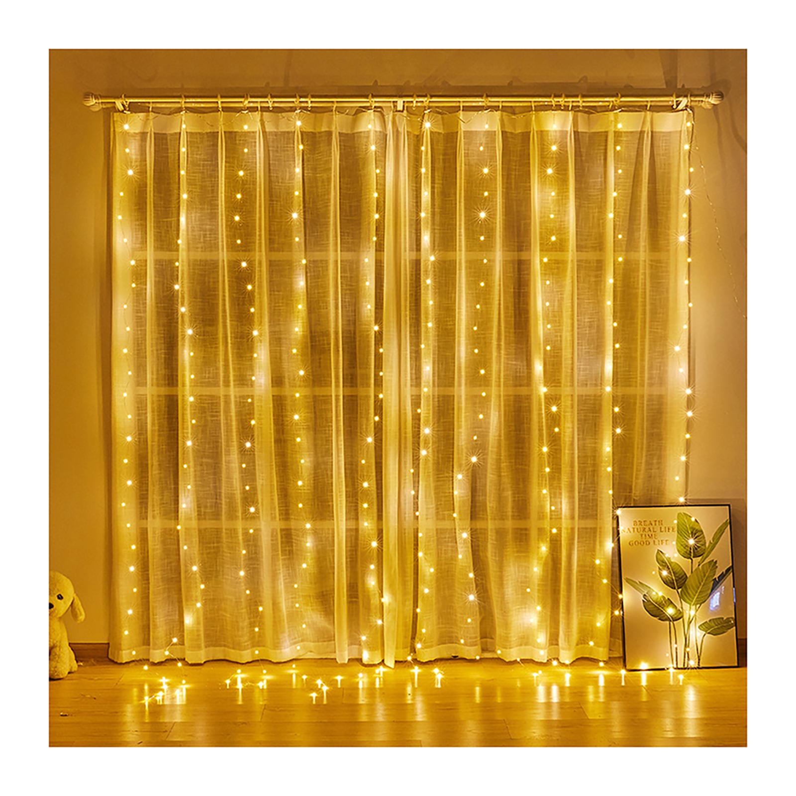 

Curtain LED String Lights With Remote Control Adjustable Speed Brightness Christmas Window Hanging Lights For Bedroom Home Warm White