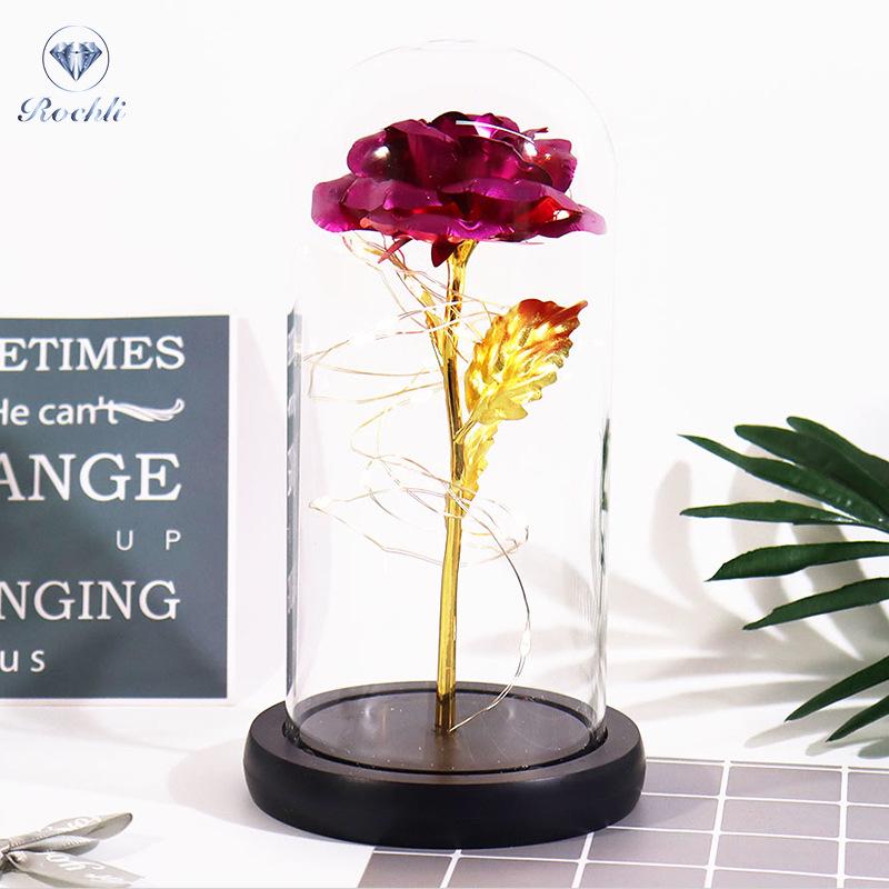 Gold Foil Rose Eternal Flower Glass Cover Gift for Valentine's Day, Christmas, New Year