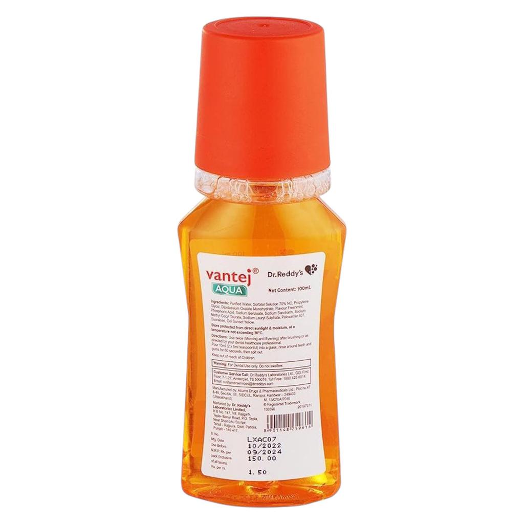 Vantej Dr. Reddy's Aqua Advanced Protection Mouthwash 100 Ml For Sensitive Teeth Fresh Minty Breath