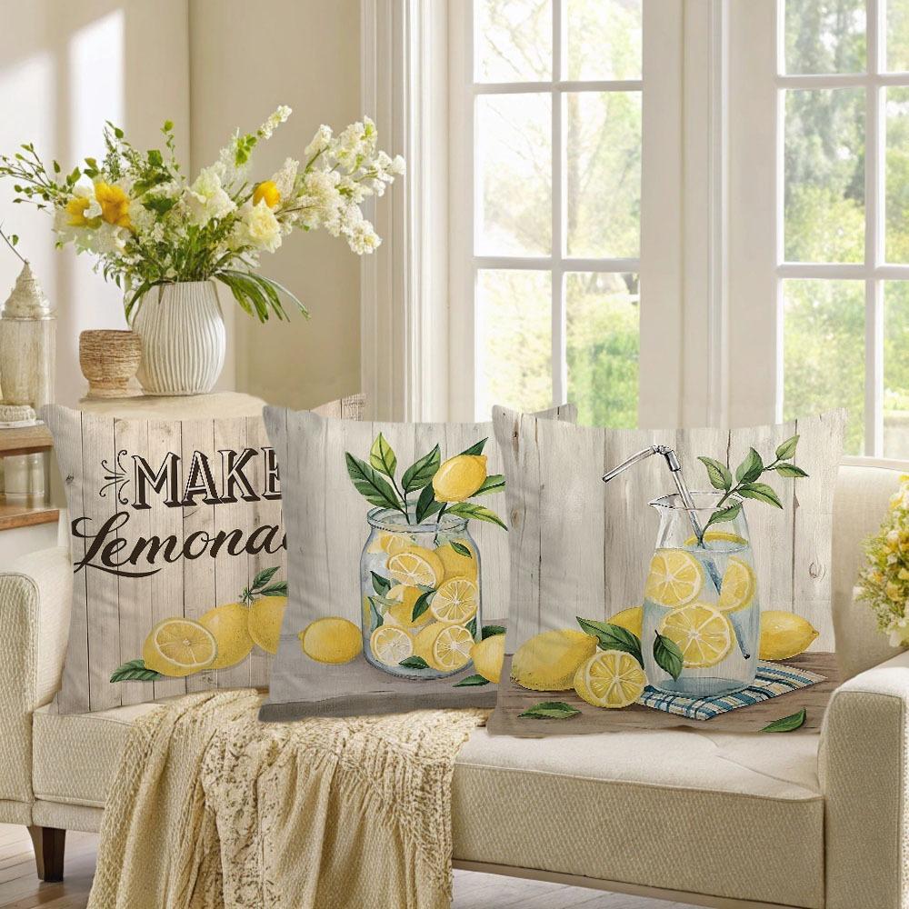 Cheerful Lemon Theme Pillowcase - "When Life Gives You Lemons" Quote Print Pillow Cover for Sofa Bedroom Living Room