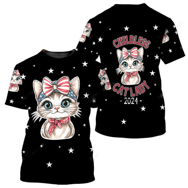 Roztomilé zvířátko kočka 3D celoplošný potisk tričko unisex denní vtipné ležérní trička s krátkým rukávem barevný retro vzor módní tričko top