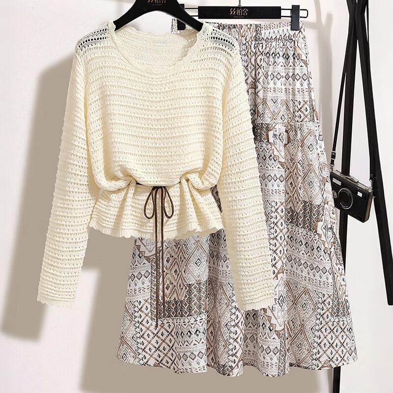 Women's Long-Sleeve Knit Top and Skirt Set