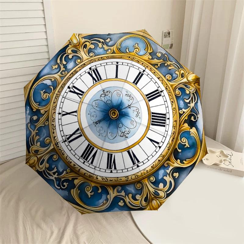 

1PC Clock Roman numerals Umbrella-8-Rib Reinforced, Automatic Open, Lightweight & Durable, Cute Fashion Accessory for Outdoor-P115