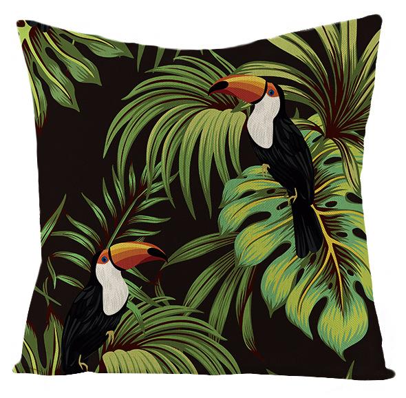 New Outdoor Waterproof Linen Pillow Case Tropical Green Leaf Cushion Cover