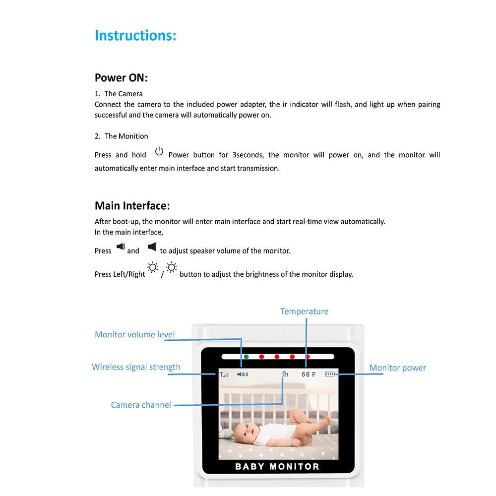 2.4Inch Wireless Intercom Night Video Baby Monitor Music Display Babysitter Baby CameraA