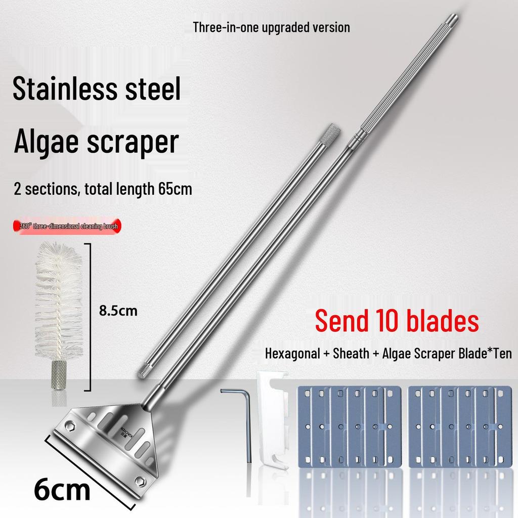 Aquatic Plant Tank Cleaning Set: Algae Scraper, Seaweed Remover, Moss Knife, No Dead Angle Brush Tool.
