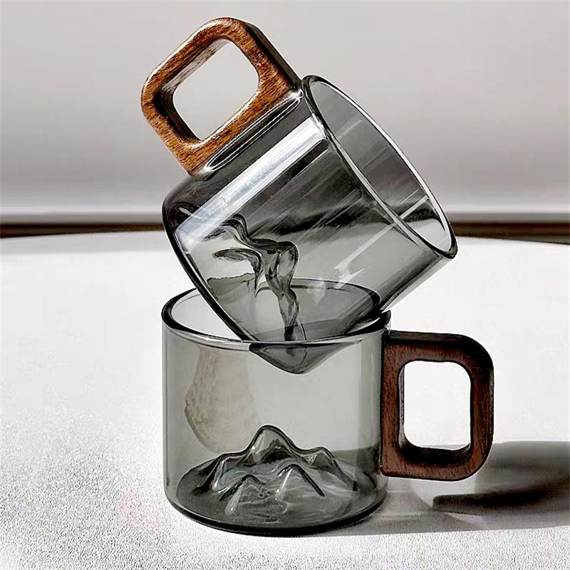 110ML Kleine Kapazität Espresso Glas Kaffeetasse Mit Holztablett Löffel Wiederverwendbare Teetasse Kunst Heim Barista Kaffee Zubehör