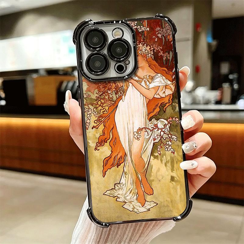 Vintage Alfons Mucha Primavera Soft Phone Case For iPhone 15 16 17 Air 14 Pro Max 16E Plus 13 12 Mini Plating Anti-Fall Fundas