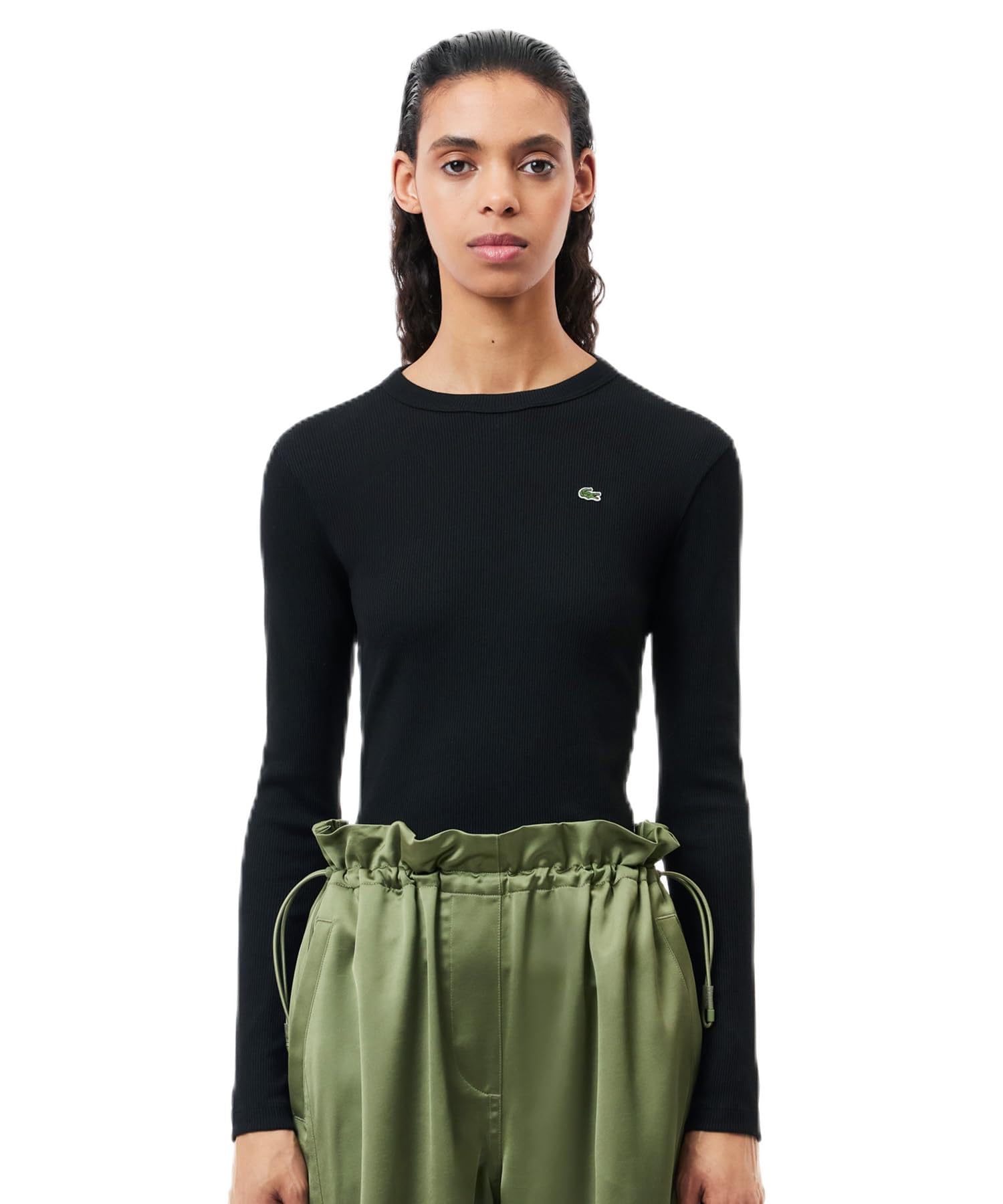 

Официальный тонкий свитер в рубчик Lacoste с одной точкой TF1692-9903134 чёрный