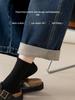 Guangmei Women's High-Waist Slimming Denim Flocked Balloon Pants - Winter Thickened Petite Straight Crop.