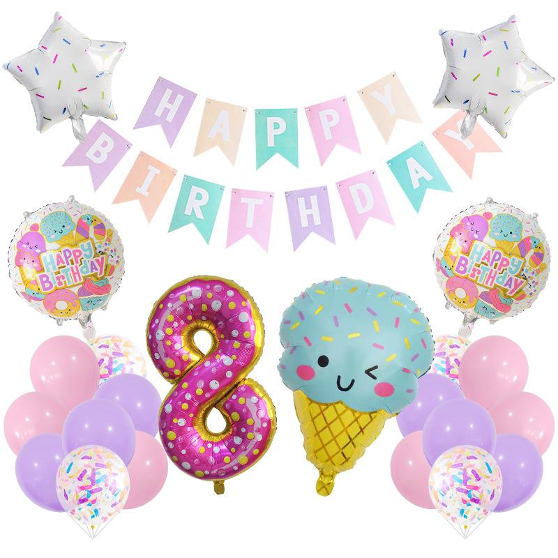 Ice Cream Balloon Set Digital Macaron La Flag Dessert Cake Children's Birthday Arrangement Party Decoration