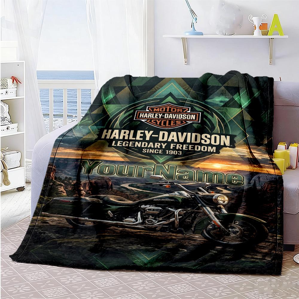Harley-davidson Motorcycles Customize Text Blanket Cozy Customizable Blanket Warmthful Decor for Picnics Nap Sofa Bedding Four Seasons Multipurpose