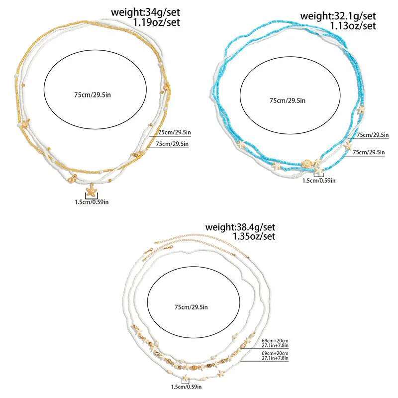 Lacteo Bohemia 3Pcs/Set Acrylic CCB Beads Imitation Pearl Waist Chain Mini Star Conch Alloy Belly Chain Summer Jewelry Gift New