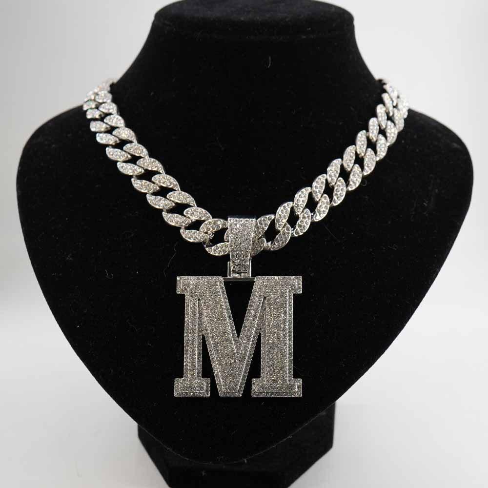 Hip Hop Full Diamond English Letter M Alloy Pendant Fashion Men's Trendy Accessories Hip Hop Accessories