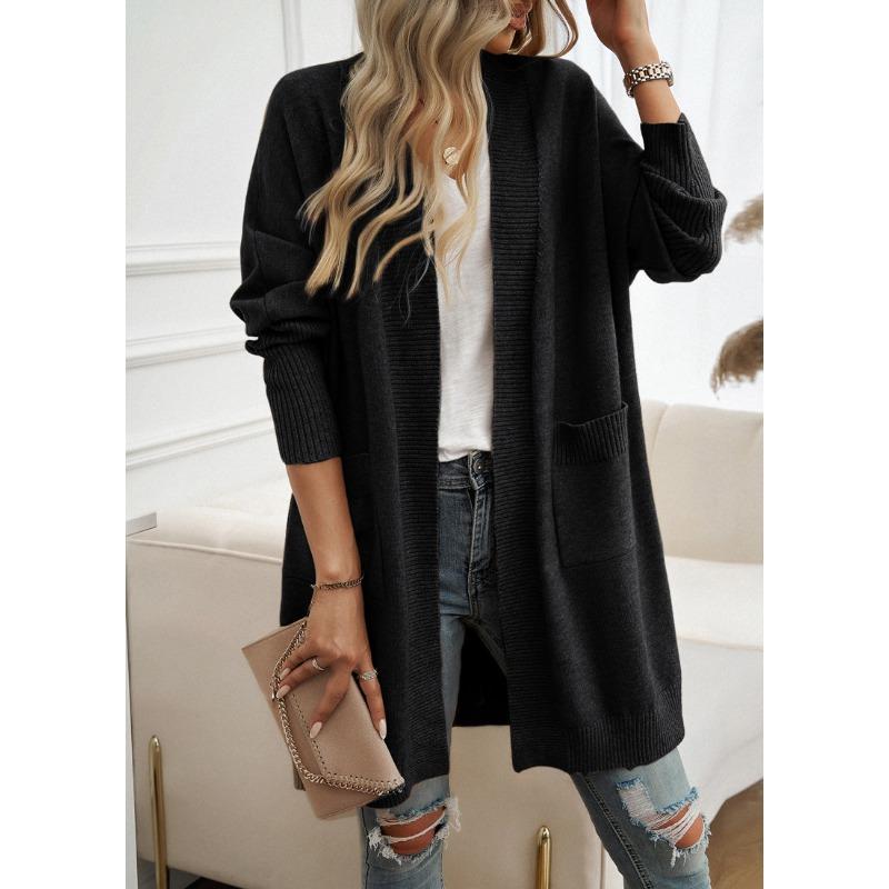 Women Bat Sleeve Cardigan Solid Color Knit Sweater Cardigan Coat