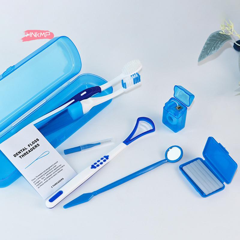8Pcs Orthodontic Dental Care Kit - Teeth Cleaning Toothbrush for Braces with Interdental Brush Floss Thread And Ortho Wax