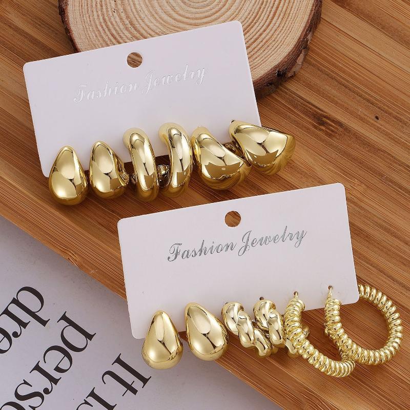 Texture Geometry Multi Shaped Women'S  Ring Earring Set Elegant  Style Unique Design Earrings