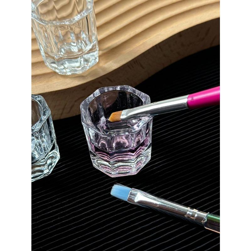 1pcs Octagonal Glass Cup With Thick Bottom Transparent Nail Art Brush Cleaning Cup Nail Art Tools For Holding Crystal Liquid And Brush Cleaning Cup
