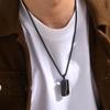 Engravable Black Titanium Steel Dog Tag Pendant Necklace with White Zircon