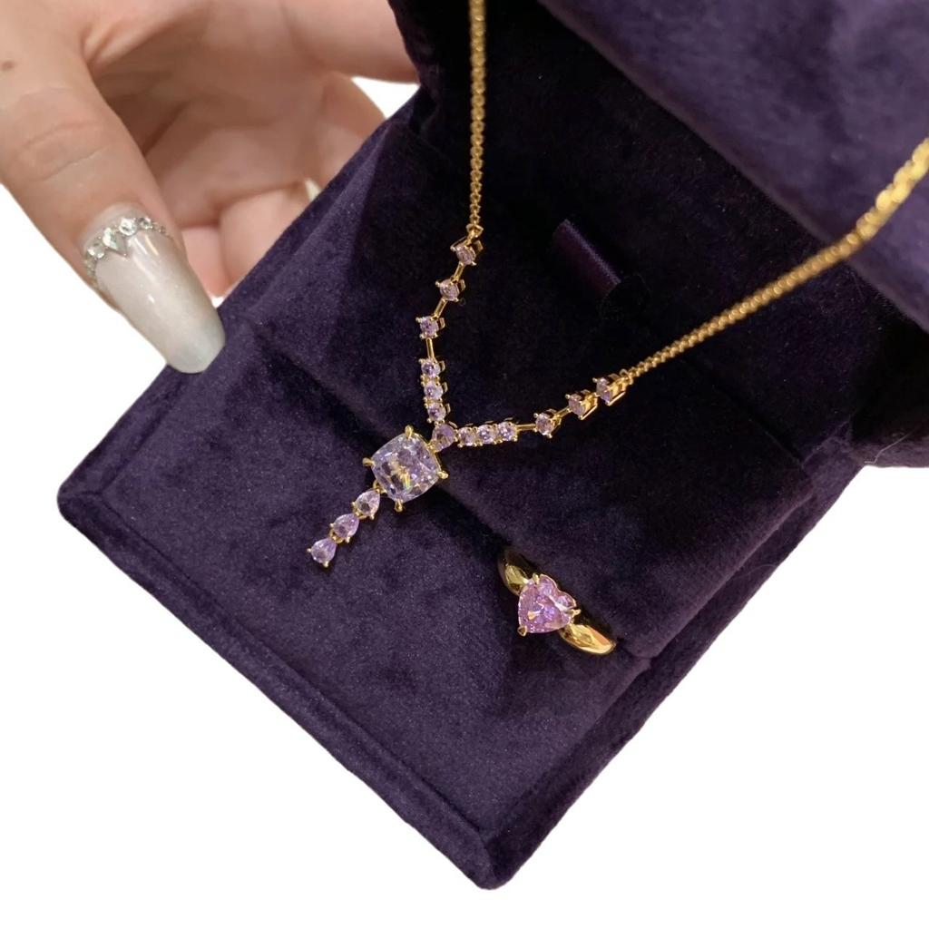 Nine Purple Isolation Fire Purple Diamond Super Fairy Necklace Women'S Fashion Luxury Zixia Fairy Set Ring