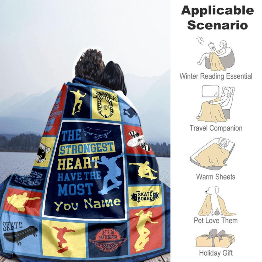 Skateboard Personalized Text Blanket Cozy Customizable Blanket Ultra-Soft Perfect for Couch Seaside Picnics Office for All Occasions