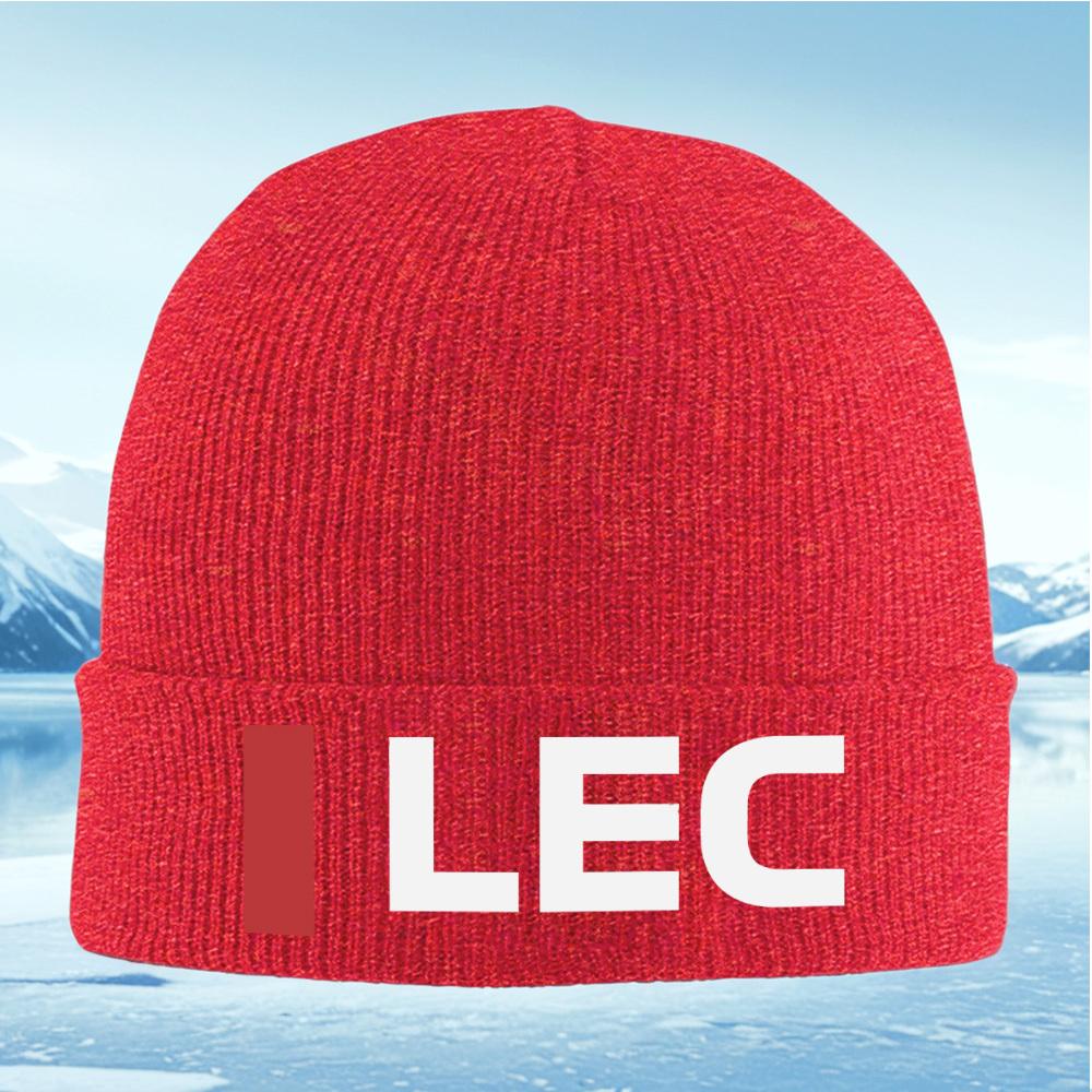 Czerwony prostokąt i białe litery LEC Czapka zimowa dzianinowa Beanie Unisex dla mężczyzn i kobiet Ciepła na zimę Boże Narodzenie Outdoor Rower