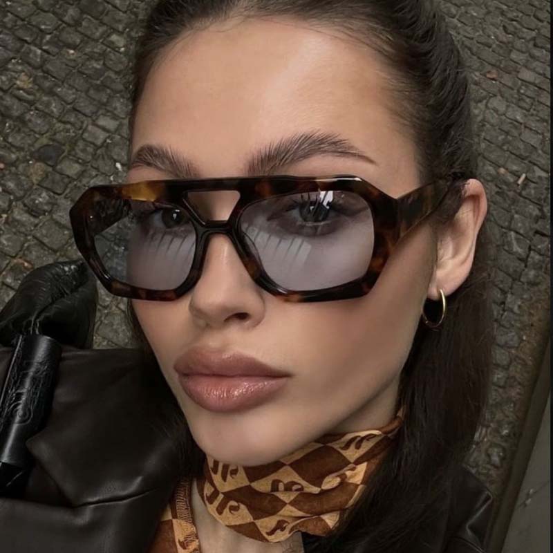 Brand Fashion Square Sunglasses Women Leopard Ocean Color Mirror Sun Glasses Female Big Frame Retro Vintage