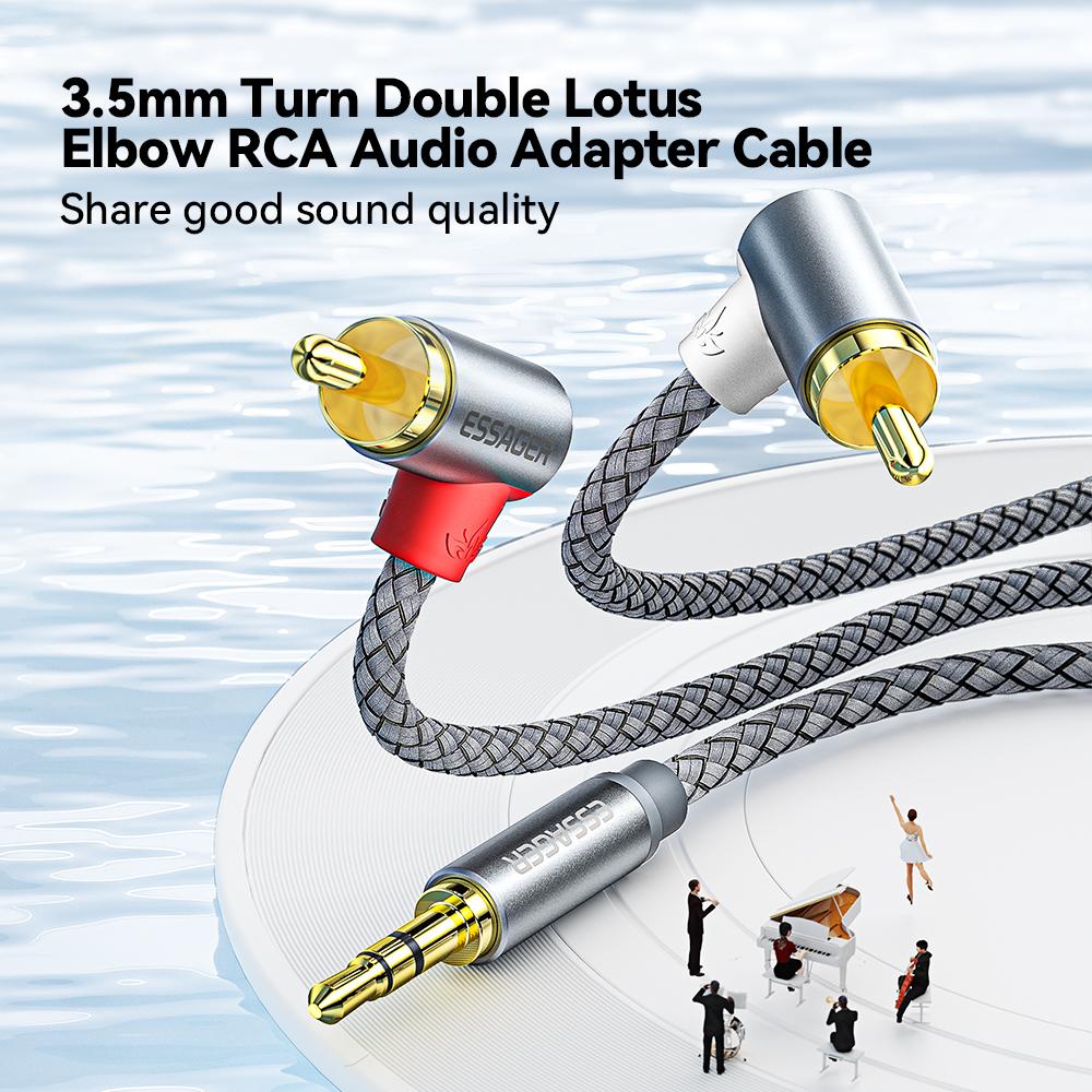 Essager 90 ° Angle RCA Audio Stereo Cable Jack 3.5mm To 2RCA Cable Splitter Male Adapter For Amplifiers Audio Home Theater WireGood Product