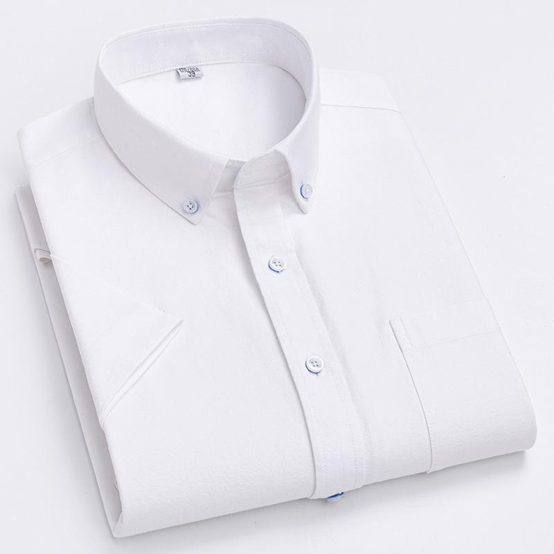 Men Oxford Short Sleeve Summer Plaid Shirts 100% Cotton Breathable  Striped Male Clothes Business Regular Fit Short Shirts
