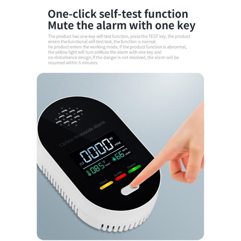 High Sensitivity Carbon Monoxide Alarm Integrated Temperature Moisture Sensors And 85dB Alerts System for Home Office