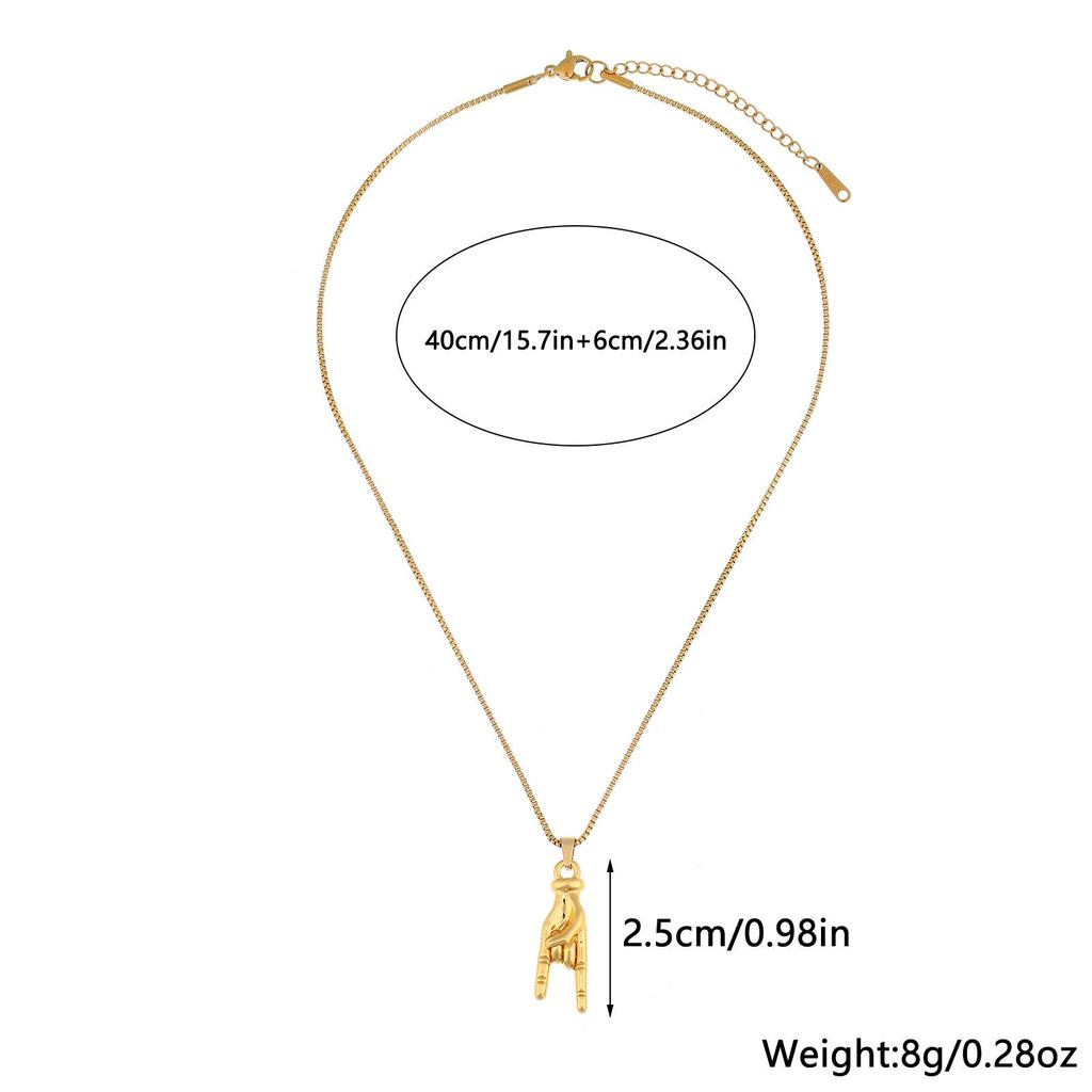18K Stainless Steel Hip Hop Rock Hand Gesture Pendant Necklace for Women