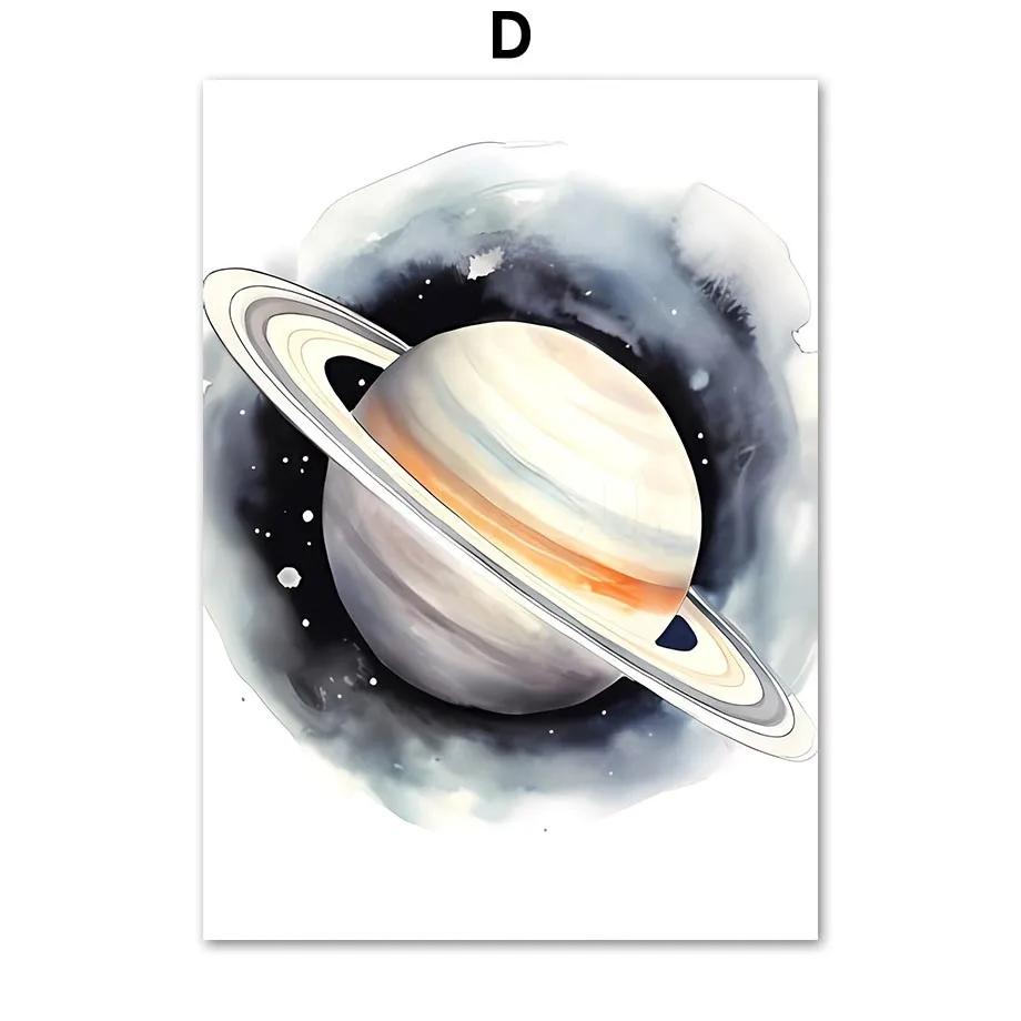 Acuarelă Astronaut Navă Spațială Rachetă Planeta Spațială Artă de Perete pentru Cameră Copii Pictură pe Pânză Imprimare Postere Imagini Pentru Decor Cameră Copii